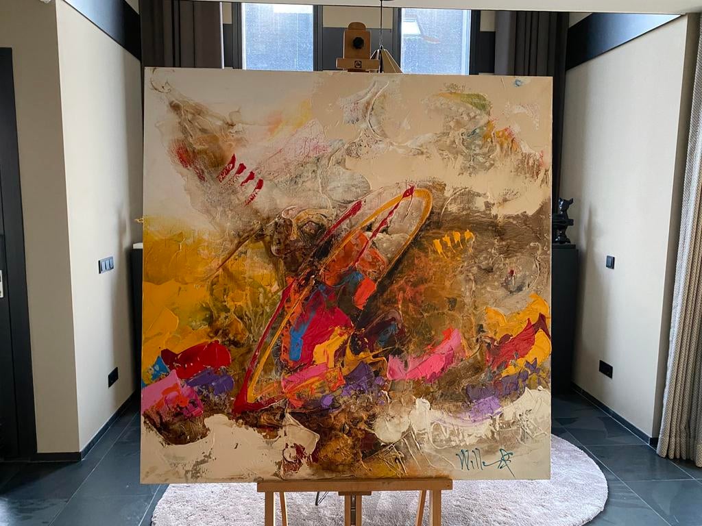 3x William Malucu 120 x 120 cm, Antiek en Kunst, Kunst | Schilderijen | Abstract, Ophalen