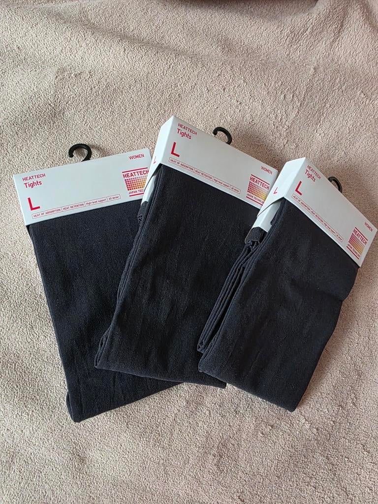 3 donkergrijze Uniqlo heattech panty's in maat L, Kleding | Dames, Leggings, Maillots en Panty's, Nieuw, Ophalen of Verzenden