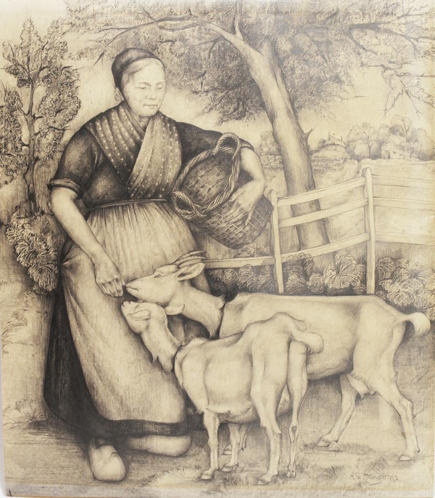 Alida Hendriks – potloodtekening in Art-deco lijst, Antiek en Kunst, Ophalen