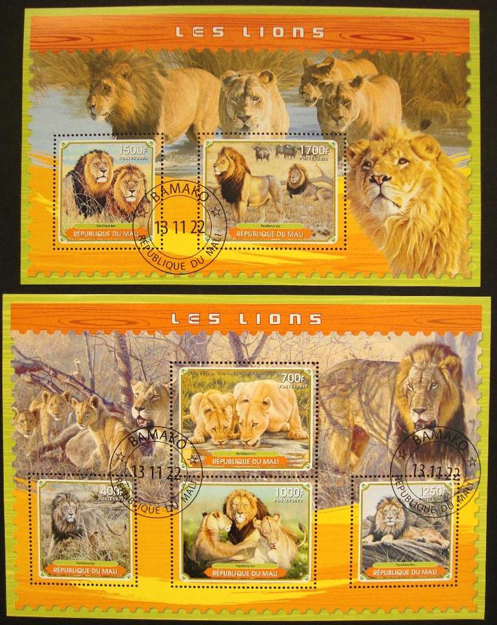 - 781 - 2 Blokken met Leeuwen., Postzegels en Munten, Postzegels | Thematische zegels, Gestempeld, Dier of Natuur, Verzenden