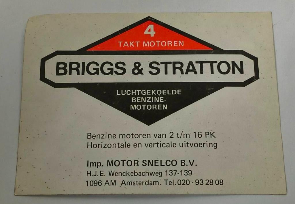 Sticker Briggs & Stratton 4 takt motoren Amsterdam, Ophalen of Verzenden, Zo goed als nieuw, Merk
