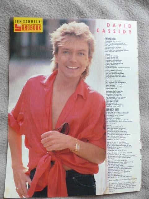 David Cassidy knipsel songtekst jaren 80, Verzamelen, Muziek, Artiesten en Beroemdheden, Ophalen of Verzenden, Gebruikt, Foto of Kaart