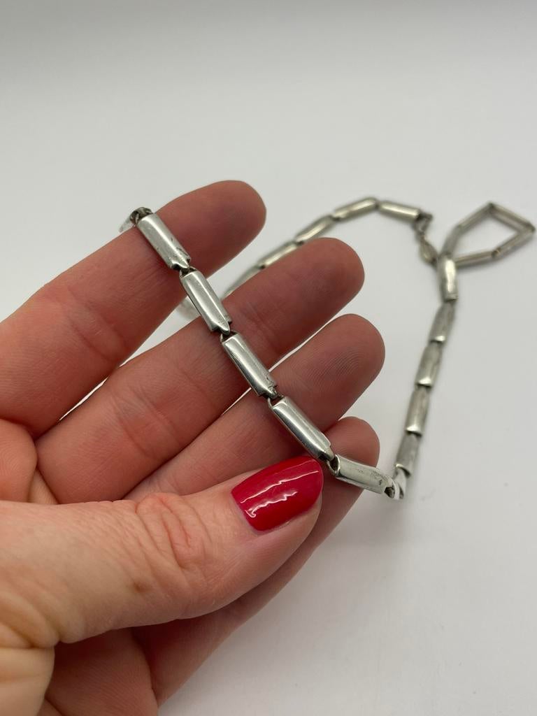 C891 Prachtige massief zilveren Fossil ketting staafjes, Sieraden, Tassen en Uiterlijk, Kettingen, Ophalen of Verzenden, Zo goed als nieuw