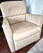 Crèmekleurige leren fauteuil, Huis en Inrichting, Fauteuils, Ophalen, Zo goed als nieuw, 50 tot 75 cm, Leer