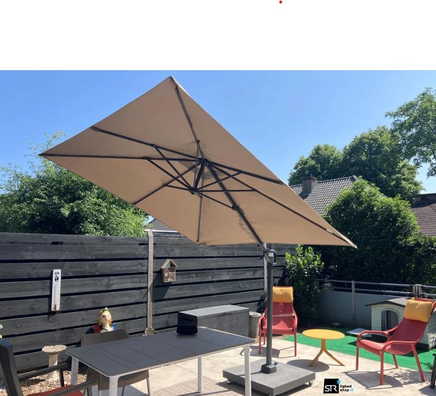 Zweefparasol Platinum Voyager 2.5x2.5 met voet 90kg wieltjes, Kantelbaar, 2 tot 3 meter, Ophalen of Verzenden, Zweefparasol