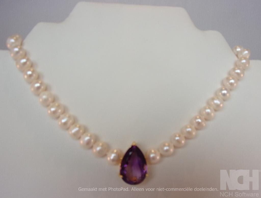 Nieuw parelcollier met Amethist - zilver/14K goud, Sieraden, Tassen en Uiterlijk, Kettingen, Verzenden, Paars, Nieuw, Verstelbaar
