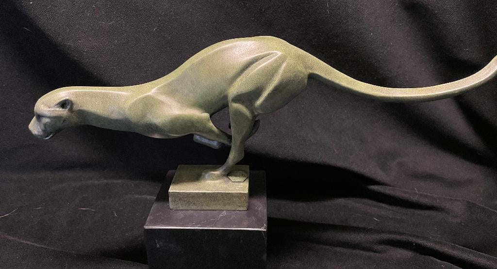 Bronzen luipaard Art Deco Milo/stempel gekleurd zuiver brons, Ophalen of Verzenden