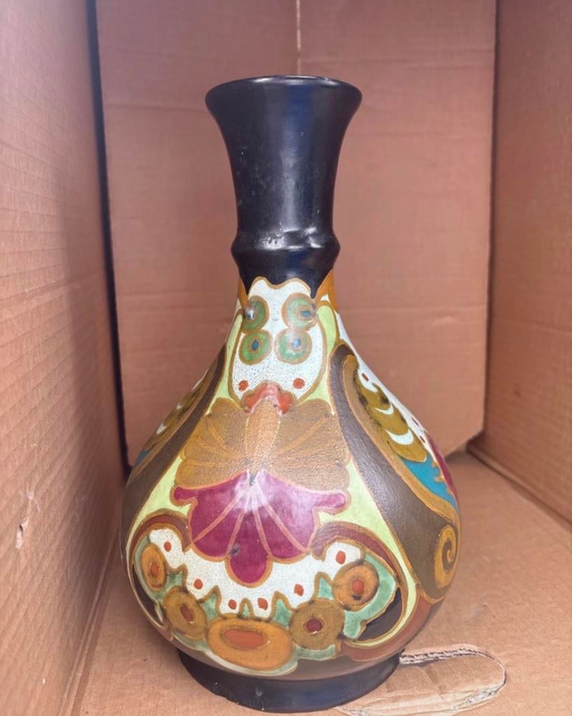 Grote Gouds Plateel Vaas - Vintage Antiek, Ophalen of Verzenden