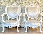 Set 2 Barok stoel Troonstoelen - Wit, opnieuw gestoffeerd, Twee, Wit, Ophalen of Verzenden, Zo goed als nieuw