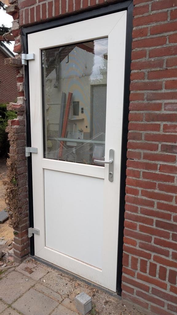 Kunststof kozijn met deur - Donkergroen/Wit - Gebruikt, Doe-het-zelf en Verbouw, Kozijnen en Schuifpuien, Ophalen, Kunststof, Gebruikt