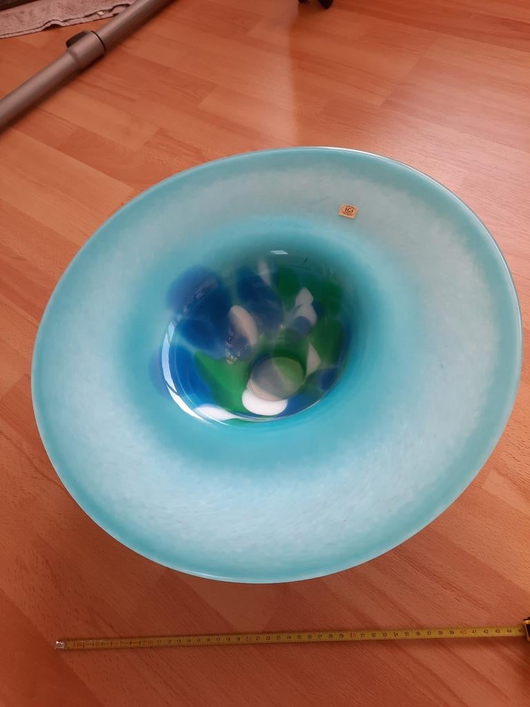 Grote Tsjechische glazen schaal - Aqua Blauw, Ophalen
