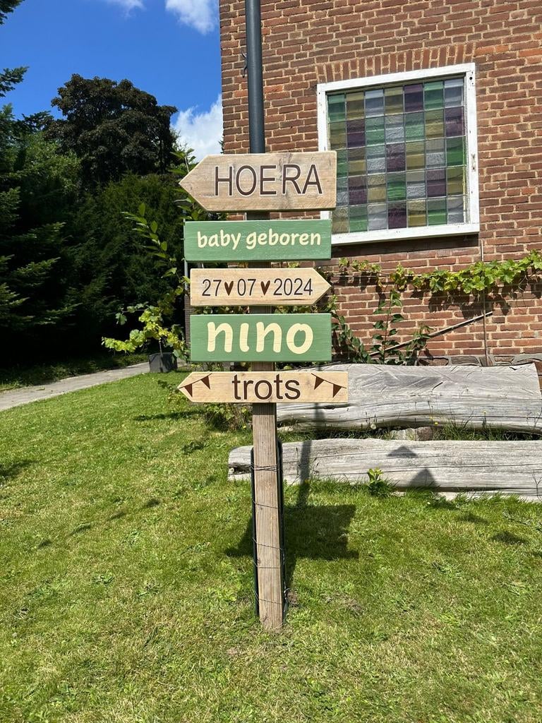 Wegwijzers geboorte bord gender reveal Babyshower baby, Ophalen of Verzenden