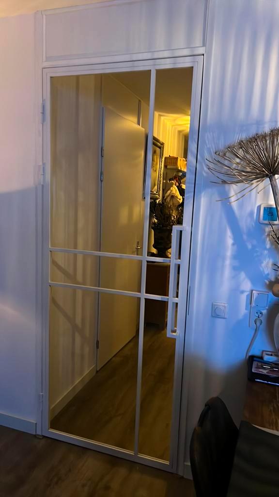 Witte stalen deur, Doe-het-zelf en Verbouw, Deuren en Horren, Zo goed als nieuw, Binnendeur, 200 tot 215 cm, 80 tot 100 cm, Glas