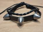 zwarte leren armband studs nr. 40, Ophalen of Verzenden, Nieuw, Zwart, Leer