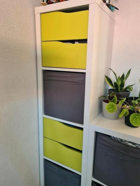 Kallax inzetstukken groen lades, klok, kastdeur, Huis en Inrichting, Kasten | Wandmeubels, Gebruikt, Minder dan 100 cm, Minder dan 150 cm