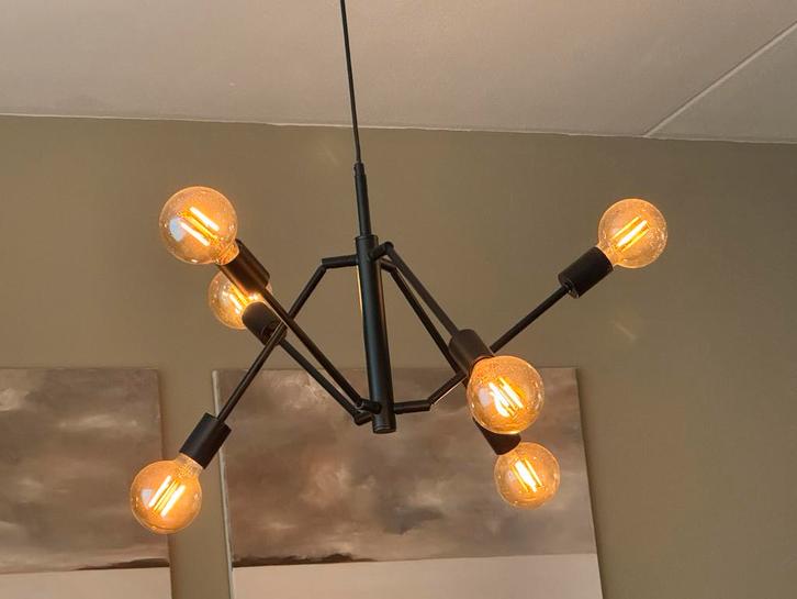 Zwarte Hanglamp met 6 Lampen, Huis en Inrichting, Lampen | Hanglampen, Zo goed als nieuw, 50 tot 75 cm, Metaal, Ophalen