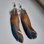 Lange veren oorbellen met Aurora kraal. 925 zilver haakjes, Zo goed als nieuw, Verzenden