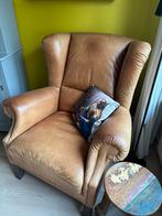 Leren Oorfauteuil met Metalen Poten, Huis en Inrichting, Fauteuils, Gebruikt, Ophalen of Verzenden, 75 tot 100 cm, Leer