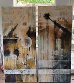 2 abstracte schilderijen van 70 x 160 cm, Antiek en Kunst, Ophalen