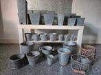 Hele verzameling gegalvaniseerde bloempotten, Tuin en Terras, Bloempotten, Rond, Ophalen of Verzenden, Aardewerk, Minder dan 40 cm