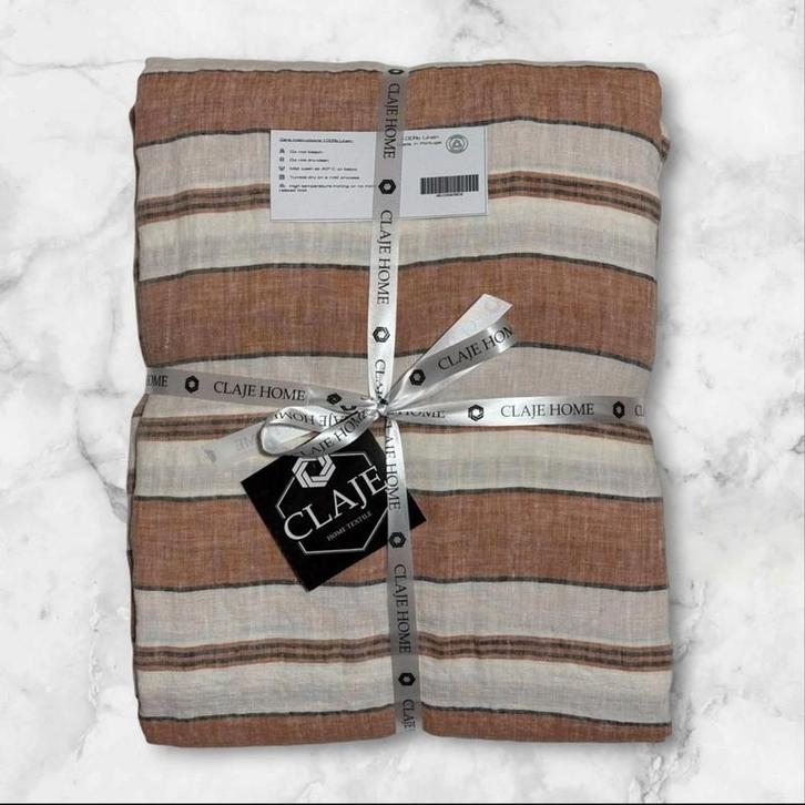 100% linnen dekbedovertrek 240x220 met slopen Nature Stripes, Huis en Inrichting, Slaapkamer | Beddengoed, Nieuw, Dekbedovertrek