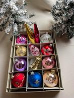 Vintage gekleurde kerstballen middelgroot, Diversen, Kerst, Ophalen of Verzenden, Gebruikt