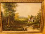 Schilderij Landschap N. v. Kerkhoff Gouden Lijst, Ophalen of Verzenden