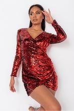 SALES! Rode overslag pailletten jurk maat 38, Maat 38/40 (M), Nieuw, Ophalen of Verzenden, Boven de knie