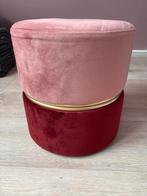 Roze & Bordeaux Poef met Gouden Accent, Ophalen, Minder dan 50 cm, Rond, Zo goed als nieuw