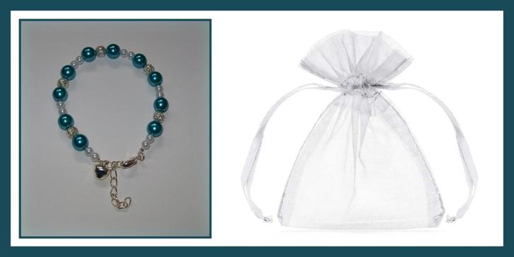 Handgemaakte armband parels zilverkleurige kraaltjes - Aqua, Sieraden, Tassen en Uiterlijk, Armbanden, Nieuw, Overige materialen