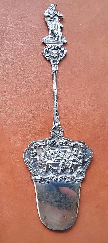 Zilveren TAARTSCHEP prachtig versierd met herberg tafereel, Antiek en Kunst, Antiek | Goud en Zilver, Zilver, Ophalen of Verzenden