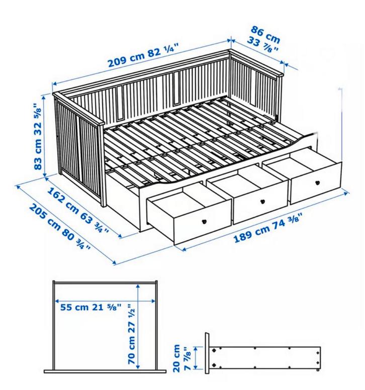 Uitschuifbaar bed met 3 lades - Wit, Huis en Inrichting, Slaapkamer | Slaapbanken, Zo goed als nieuw, 90 cm, 200 cm, Eenpersoons