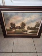 Schilderij van J. Verda. Boerderijtje aan beek, Antiek en Kunst, Kunst | Schilderijen | Klassiek, Ophalen