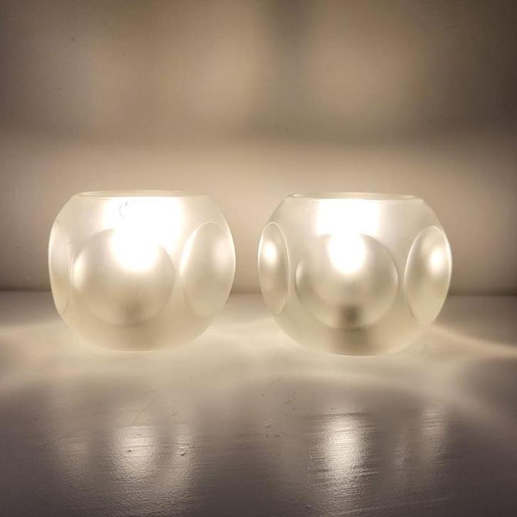 2x midcentury design tafellampjes kubus, Peill&Putzler, Huis en Inrichting, Lampen | Tafellampen, Gebruikt, Minder dan 50 cm, Glas