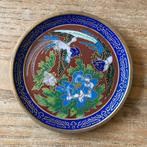Vintage cloisonné koperen emaille bordje met vogels Ø 11,3cm, Antiek en Kunst, Ophalen of Verzenden