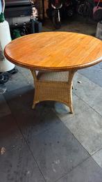 Ronde tafel 110 cm hout met riet, Huis en Inrichting, Tafels | Eettafels, Ophalen, Overige materialen, Gebruikt, Rond