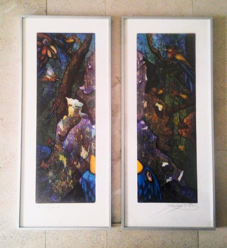 2-luik, vogels in oerwoud '96 - Rob Clous, geb. 1940 Haarlem, Antiek en Kunst, Kunst | Litho's en Zeefdrukken, Ophalen of Verzenden