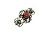 Vintage zilveren broche met bloedkoraal, Verzenden, Zilver, Broche, Met edelsteen