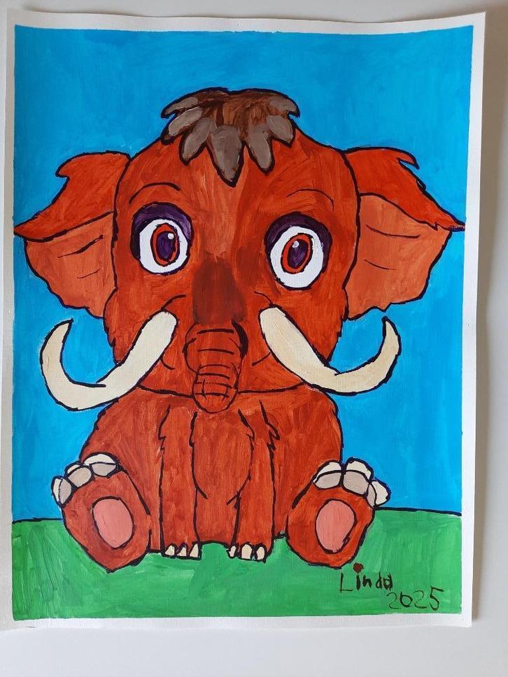 schilderij mammoet 25, Antiek en Kunst, Kunst | Schilderijen | Modern, Ophalen of Verzenden