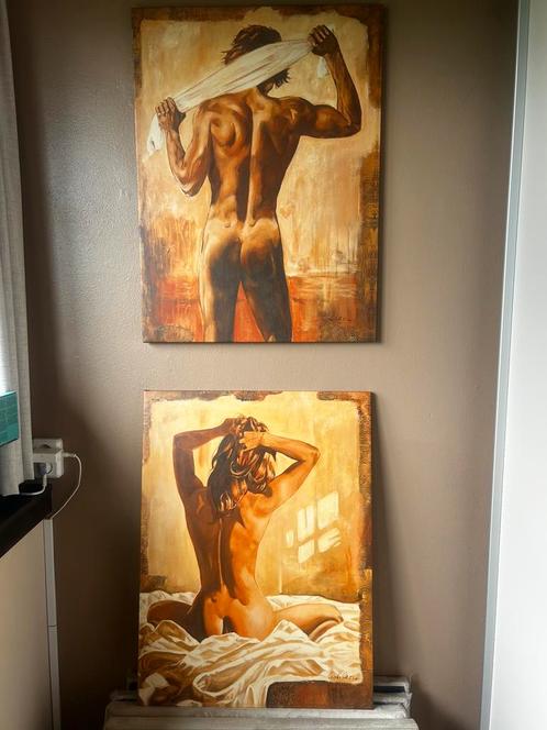 2 prachtige schilderijen man en vrouw!, Huis en Inrichting, Woonaccessoires | Schilderijen, Tekeningen en Foto's, Zo goed als nieuw