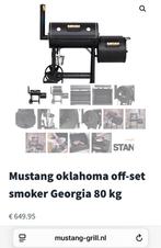 Mustang oklahoma off-set smoker inc motorgrill, Tuin en Terras, Houtskoolbarbecues, Ophalen, Zo goed als nieuw