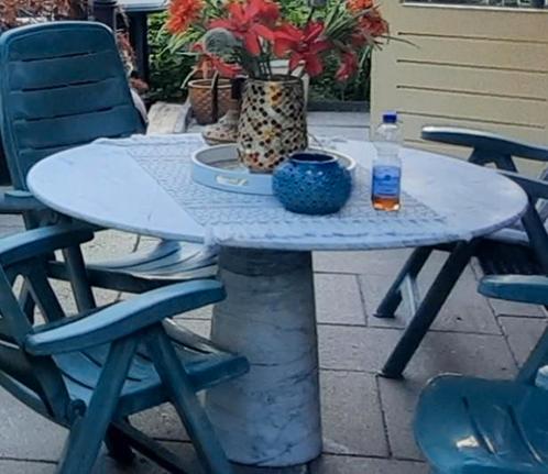 travertin marmer eettafel / tuintafel, Huis en Inrichting, Tafels | Eettafels, Gebruikt, 100 tot 150 cm, 100 tot 150 cm, Vijf personen of meer