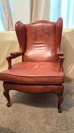 Elegante fauteuil in barok of Louis XVI-stijl, cognackleurig, Ophalen, Gebruikt, 50 tot 75 cm, Leer