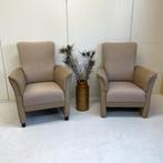 2x Prominent fauteuil, 2 maten, leer & stof zgan zand/taupe, Gebruikt, Minder dan 75 cm, 50 tot 75 cm, Ophalen