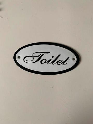 Emaille plaatje ‘Toilet’ 10cm wit met zwart ovaal