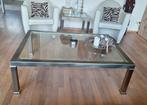 Glazen salon + bijzettafel Metaalbrons., Huis en Inrichting, Tafels | Salontafels, Ophalen, Gebruikt, 100 tot 150 cm, 50 tot 100 cm