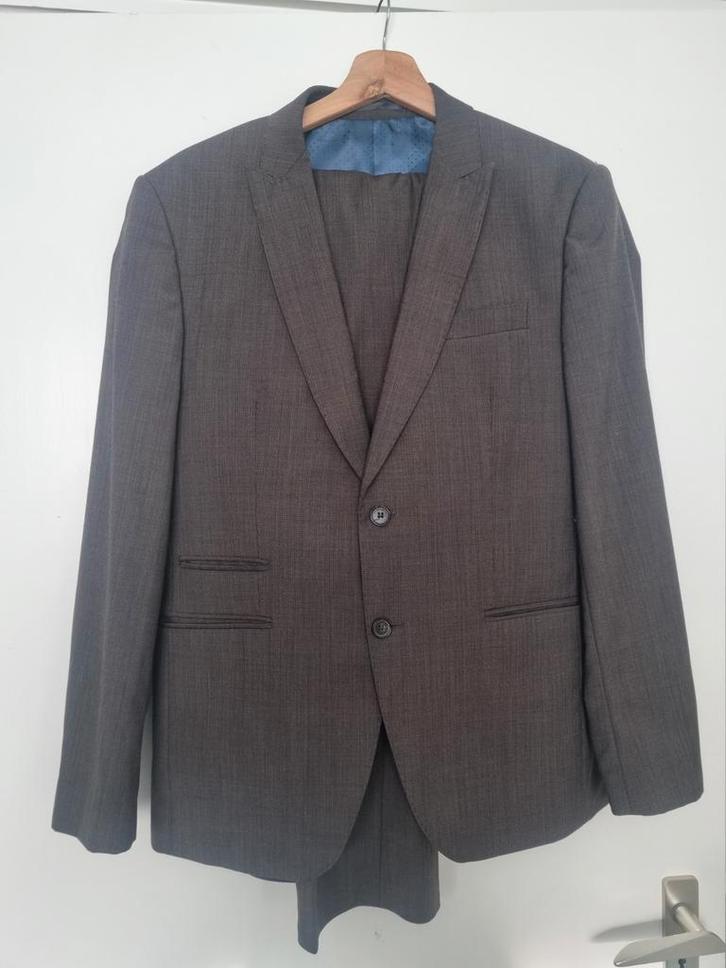 Mooi kostuum, bruin/blauw, stijlvol en netjes., Kleding | Heren, Kostuums en Colberts, Zo goed als nieuw, Maat 48/50 (M), Blauw