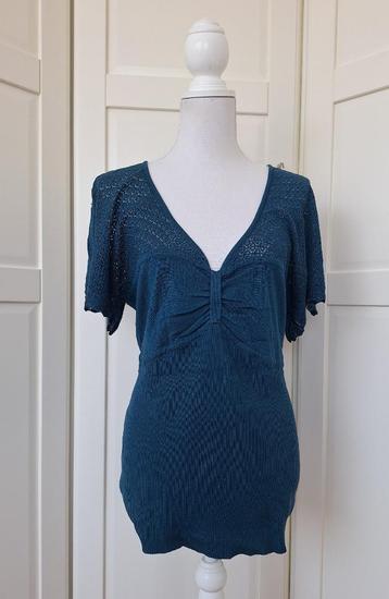 Bodyflirt petrol blauwe fijn gebreide ajour top 44/46 XL beschikbaar voor biedingen