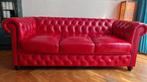 Rode leren bank, type Chesterfield, Ophalen, Gebruikt, Klassiek, Driepersoons