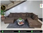 GRATIS LEVERING Ribstof U-bank Bruin 345x215x170 GEREINIGD, Hoekbank, 300 cm of meer, Ophalen of Verzenden, Zo goed als nieuw